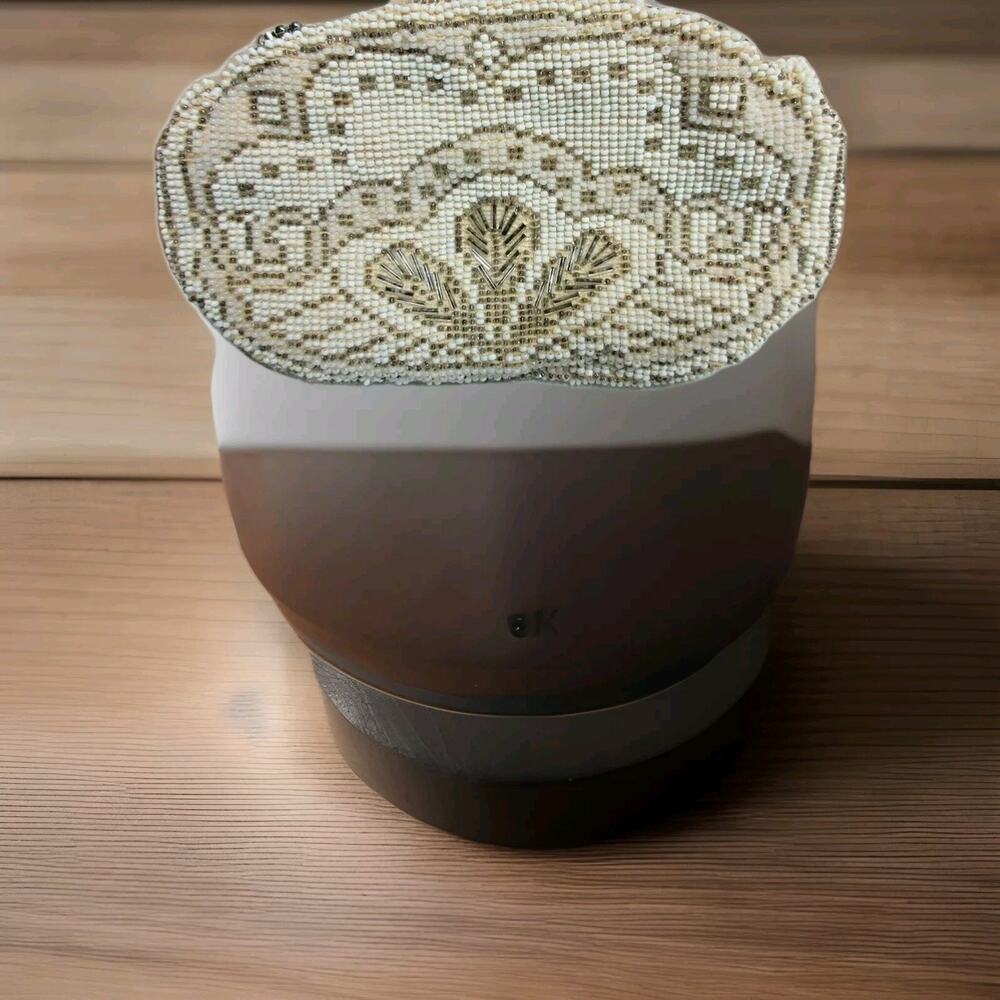 Vintage Beaded White & Gold Art Nouveau Small Zippered Purse